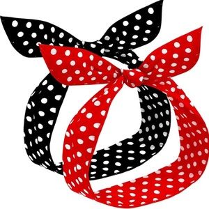 Set of 2 Headbands- Black & Red Polka Dot Pinup Rockabilly Hair Bands